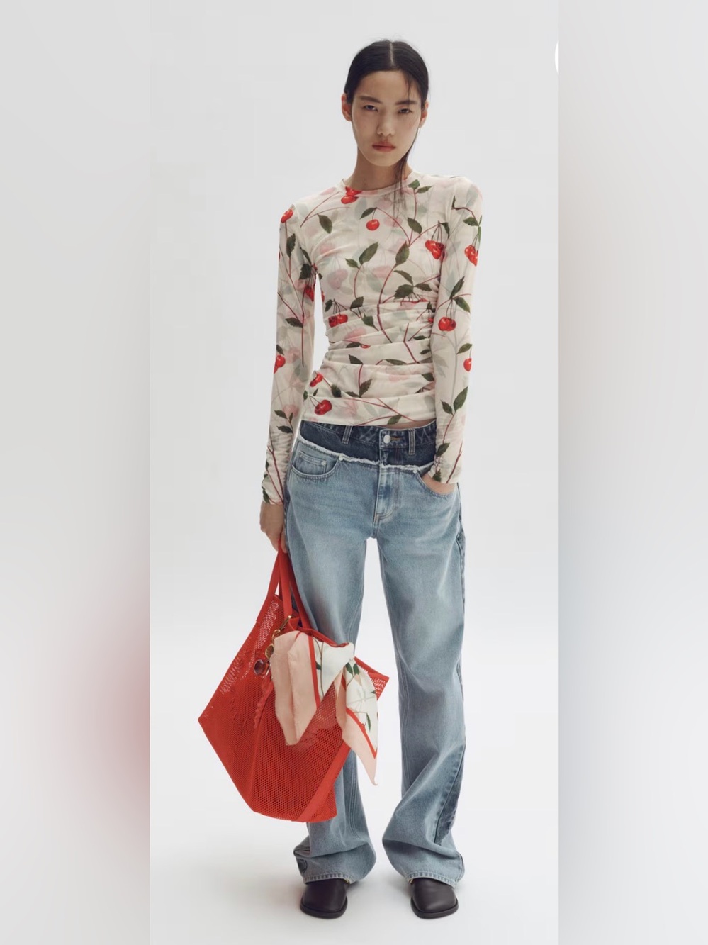 STELLA MCCARTNEY H&M CHERRY-PRINT MESH TOP